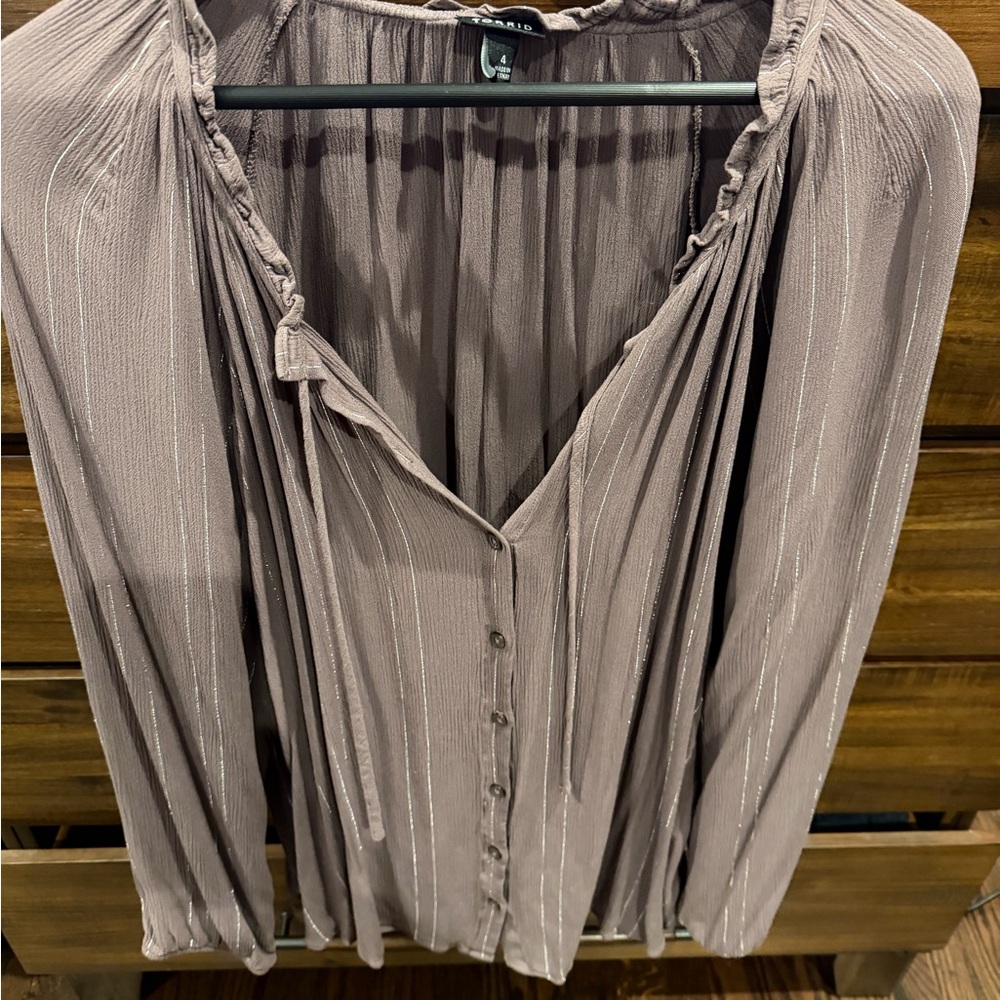 Chic Taupe Blouse with Button Detail